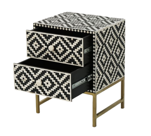 Handmade Customized Bone Inlay Two Drawer Bedside Table Best For Home And Office