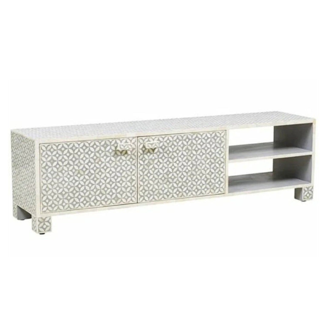 Handmade Bone Inlay Tv Unit- Star-eye Pattern/ 2 Doors & 2 Shelves
