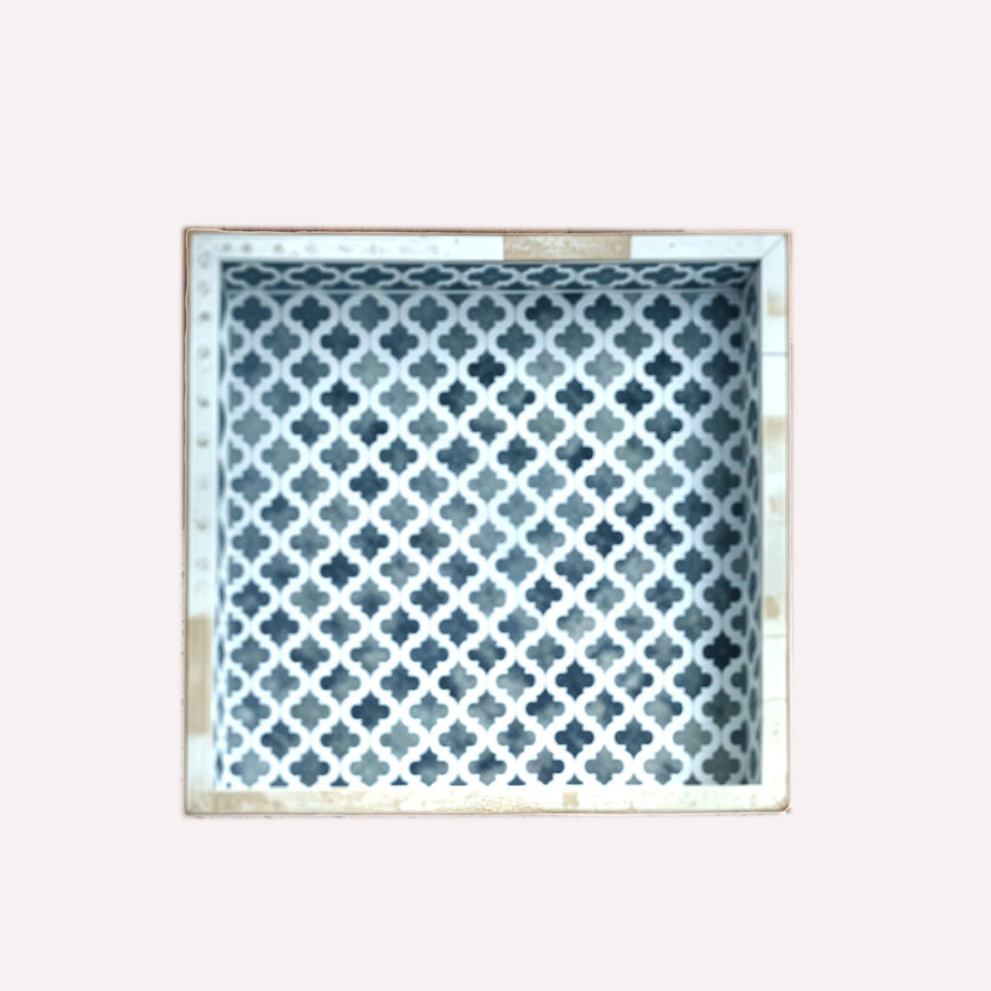 Bone Inlay Tray in geometrical and floral Design - Blue