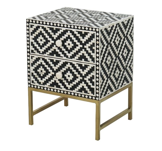 Handmade Customized Bone Inlay Two Drawer Bedside Table Best For Home And Office