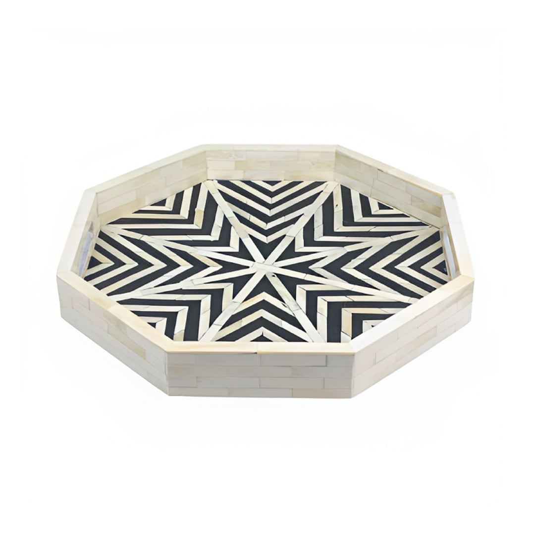 Handmade Customized Bone Inlay Octagonal Serving Tray