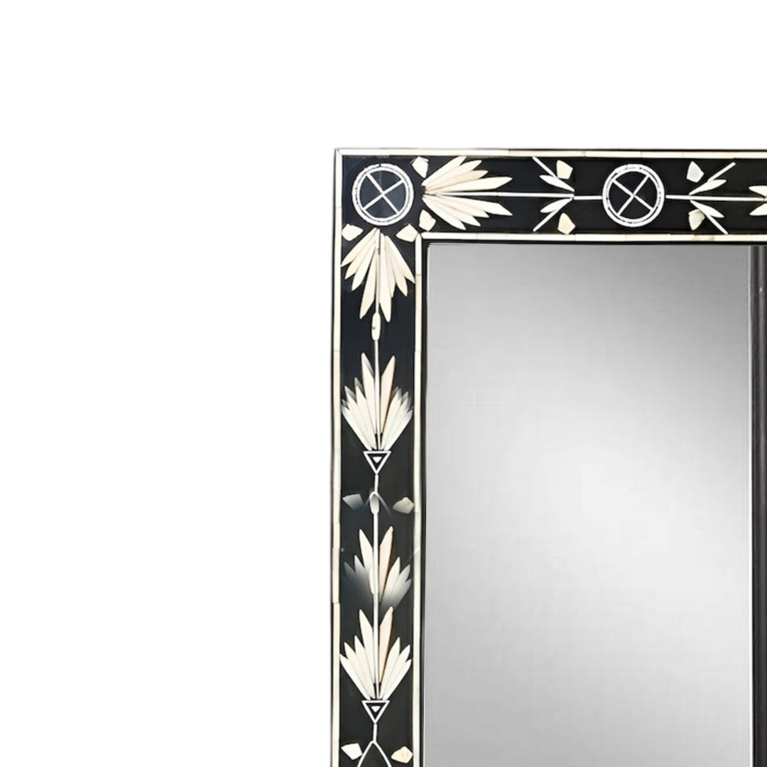 Handmade Bone Inlay Mirror Frame Petal Pettren Black color with Complimentary Mirror