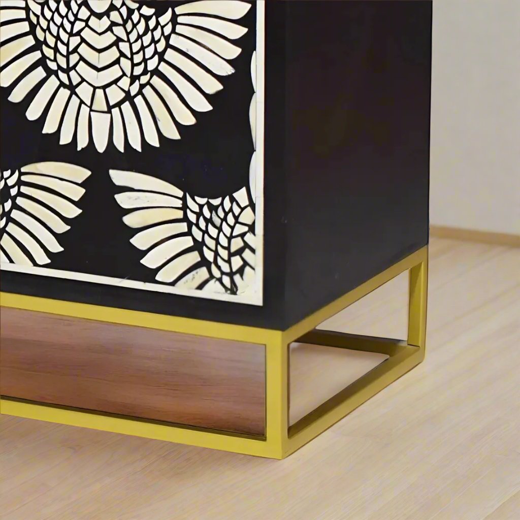 Customized Handmade Bone Inlay Feather patten bar Cabinet
