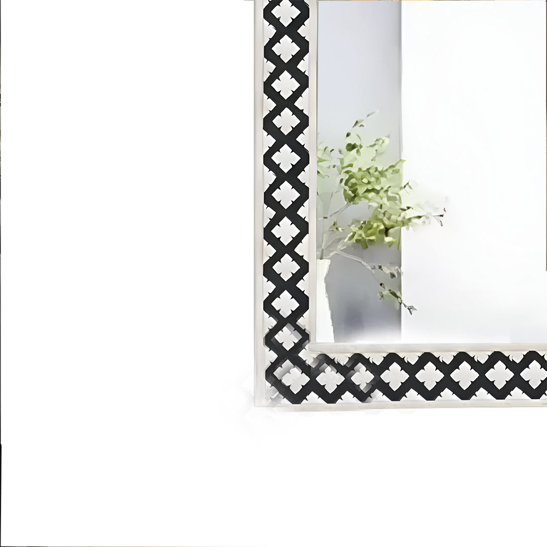 Handmade Bone Inlay Mirror Frame Zikzak Pettren Black color with Complimentary Mirror