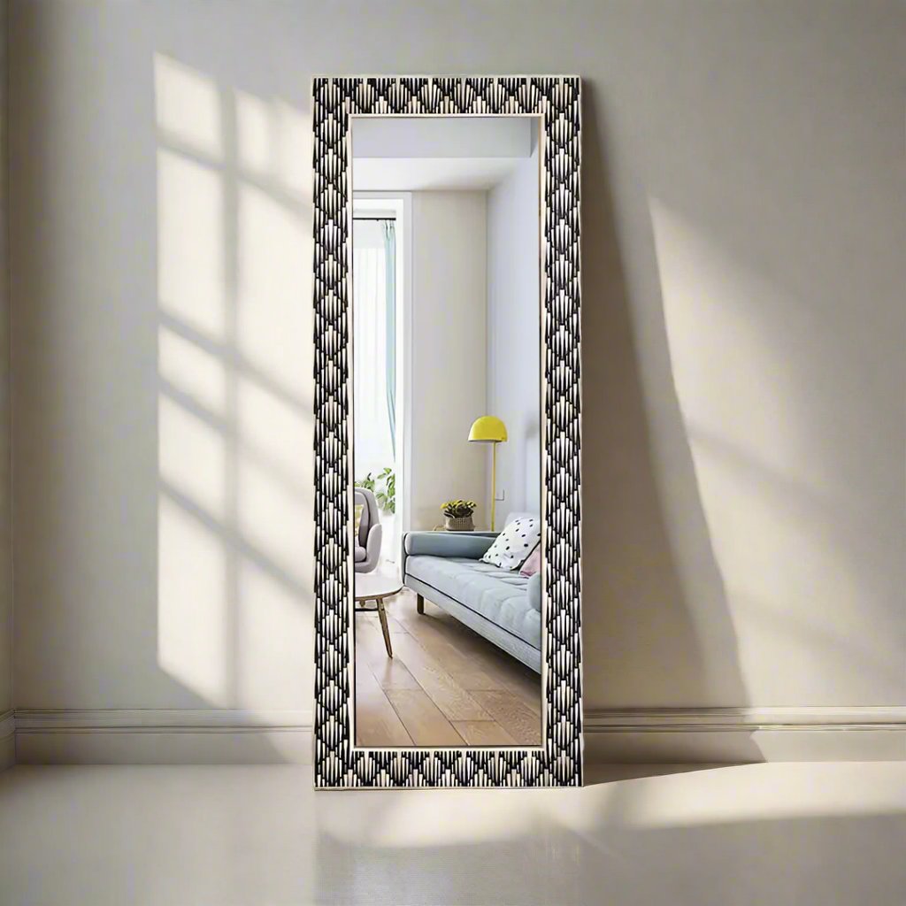 Handmade Bone Inlay Mirror Frame Kitkat Pettren with Complimentary Mirror