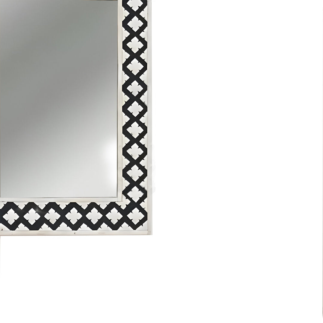 Handmade Bone Inlay Mirror Frame Zikzak Pettren Black color with Complimentary Mirror