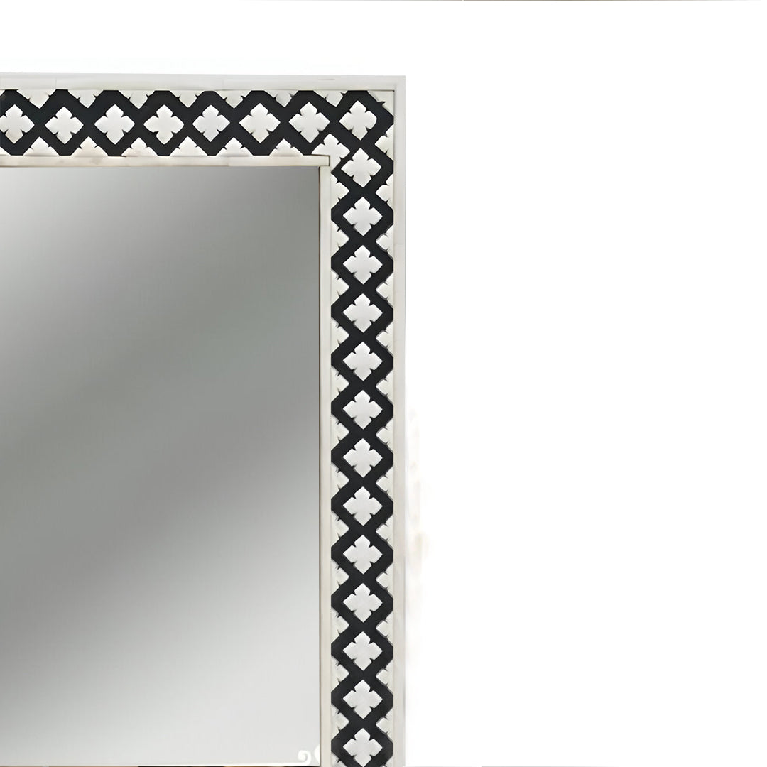 Handmade Bone Inlay Mirror Frame Zikzak Pettren Black color with Complimentary Mirror