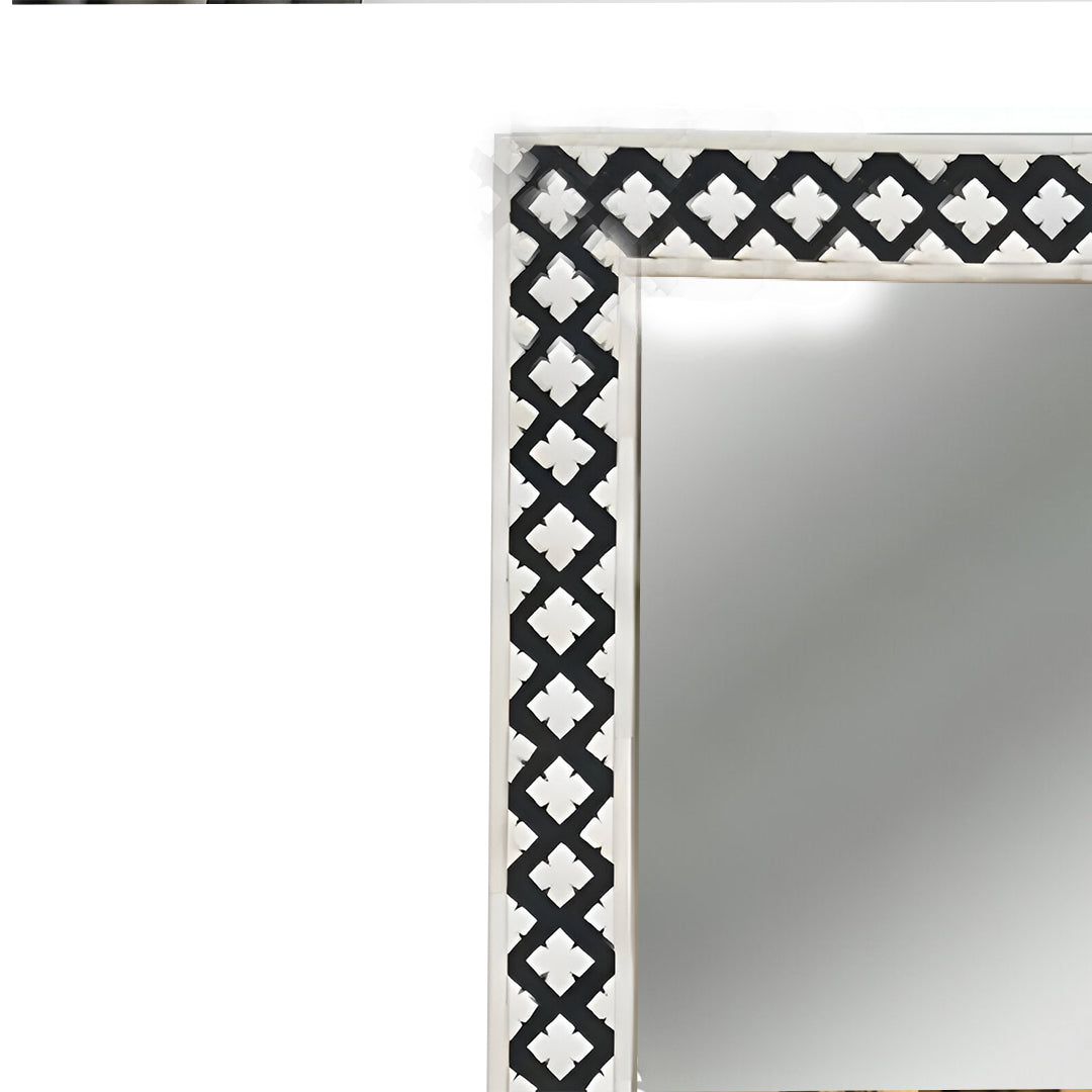 Handmade Bone Inlay Mirror Frame Zikzak Pettren Black color with Complimentary Mirror