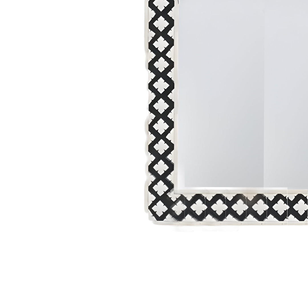 Handmade Bone Inlay Mirror Frame Zikzak Pettren Black color with Complimentary Mirror