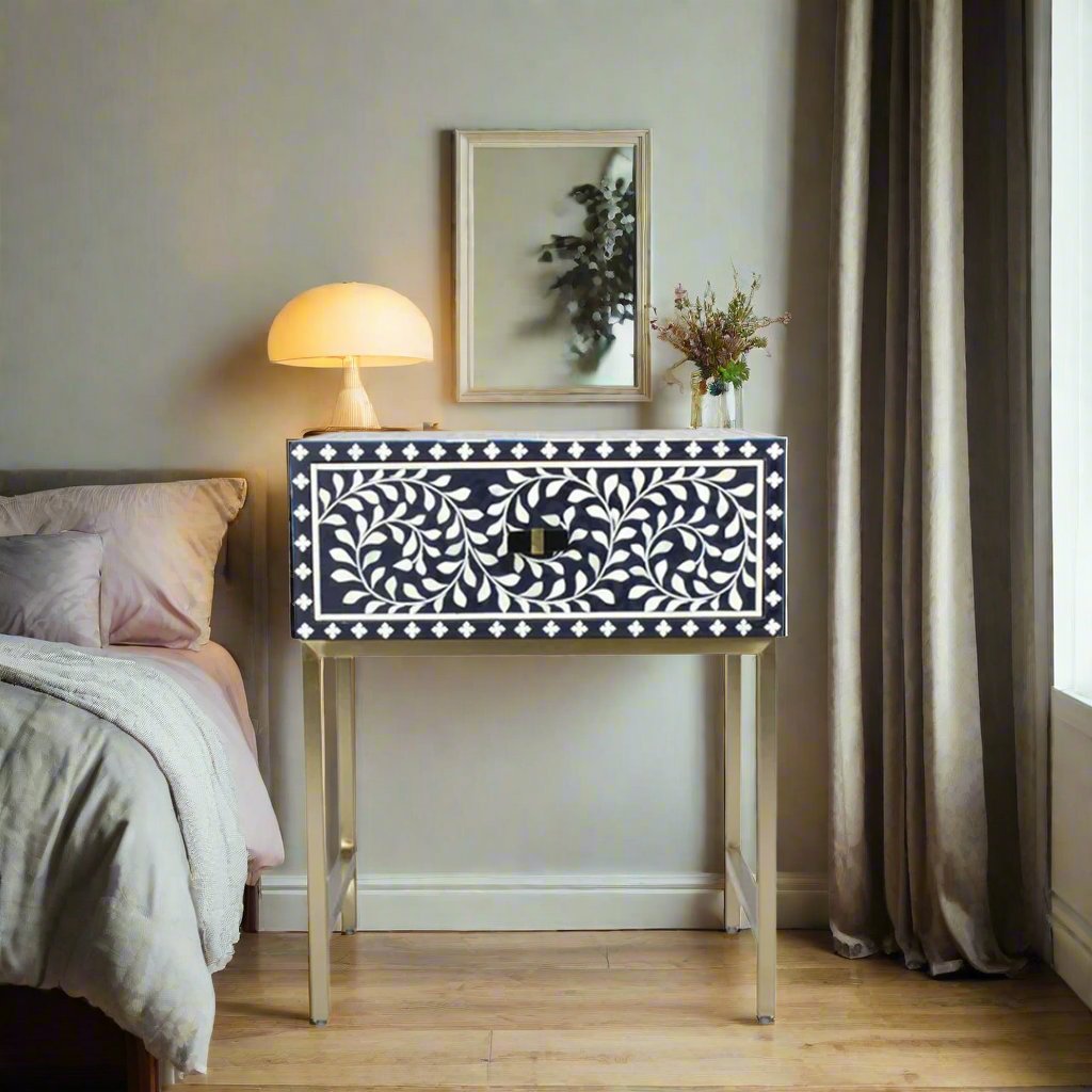 Handmade Customized Bone Inlay Bedside Table