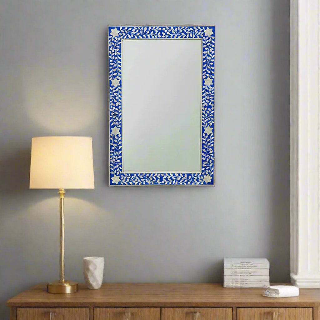 Handmade Customized Bone Inlay Rectangular Mirror Frame