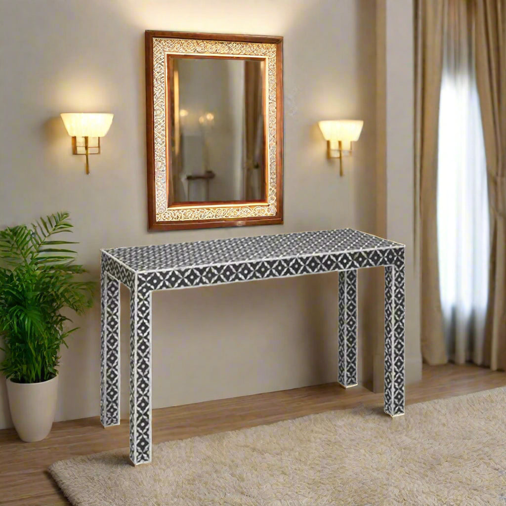 Black Mother of Pearl Vintage Antique Console Table for Home & Living