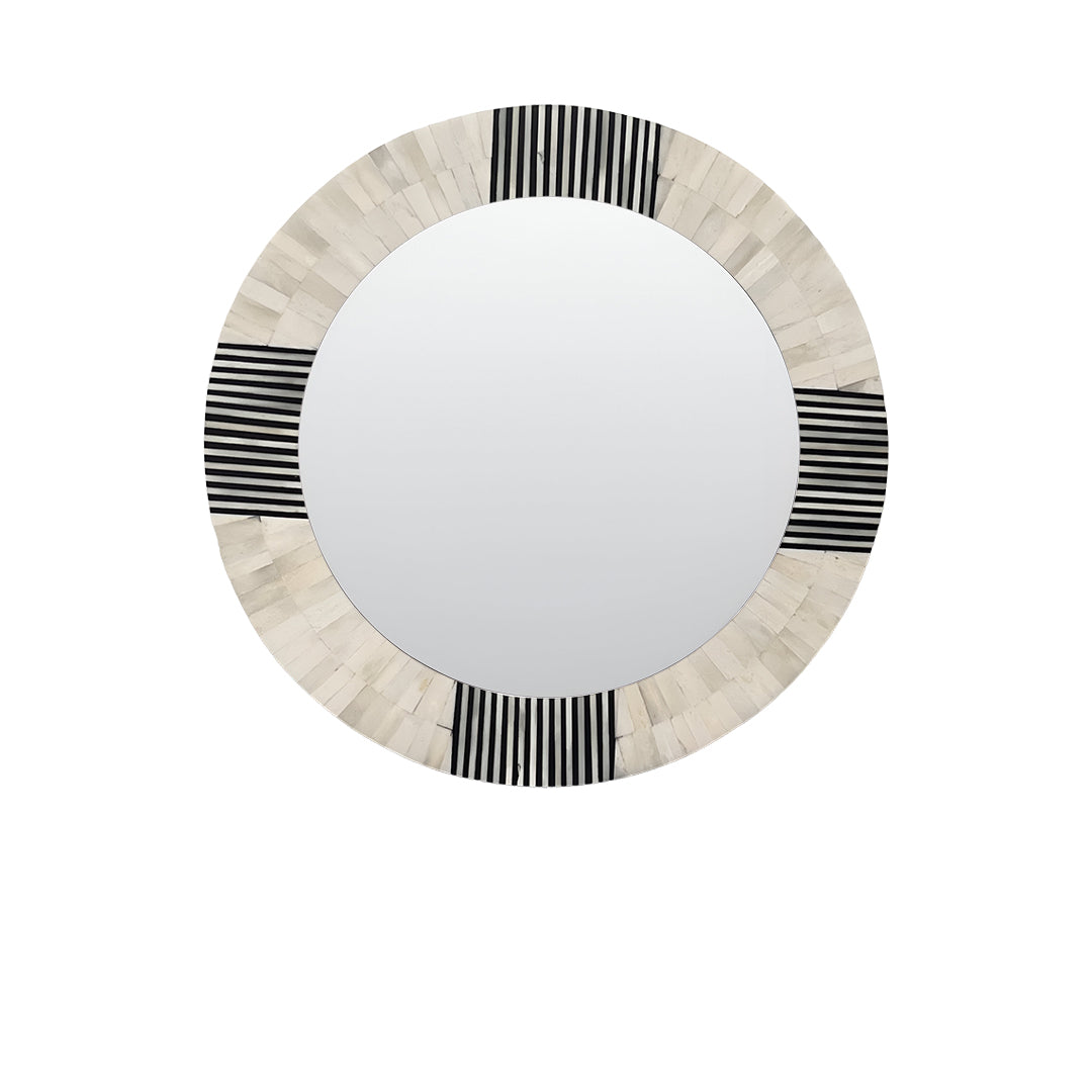 Artisan Round Bone Inlay Mirror Frame with Complimentary Mirror for Elegant Wall Decoration