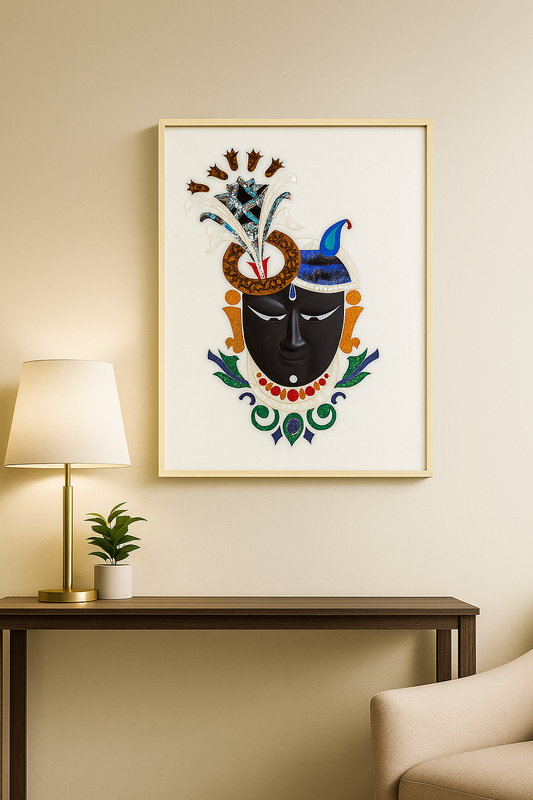 Handcrafted Krishna Marble Inlay Wall Art – Mother of Pearl & Semi-Precious Stone Work