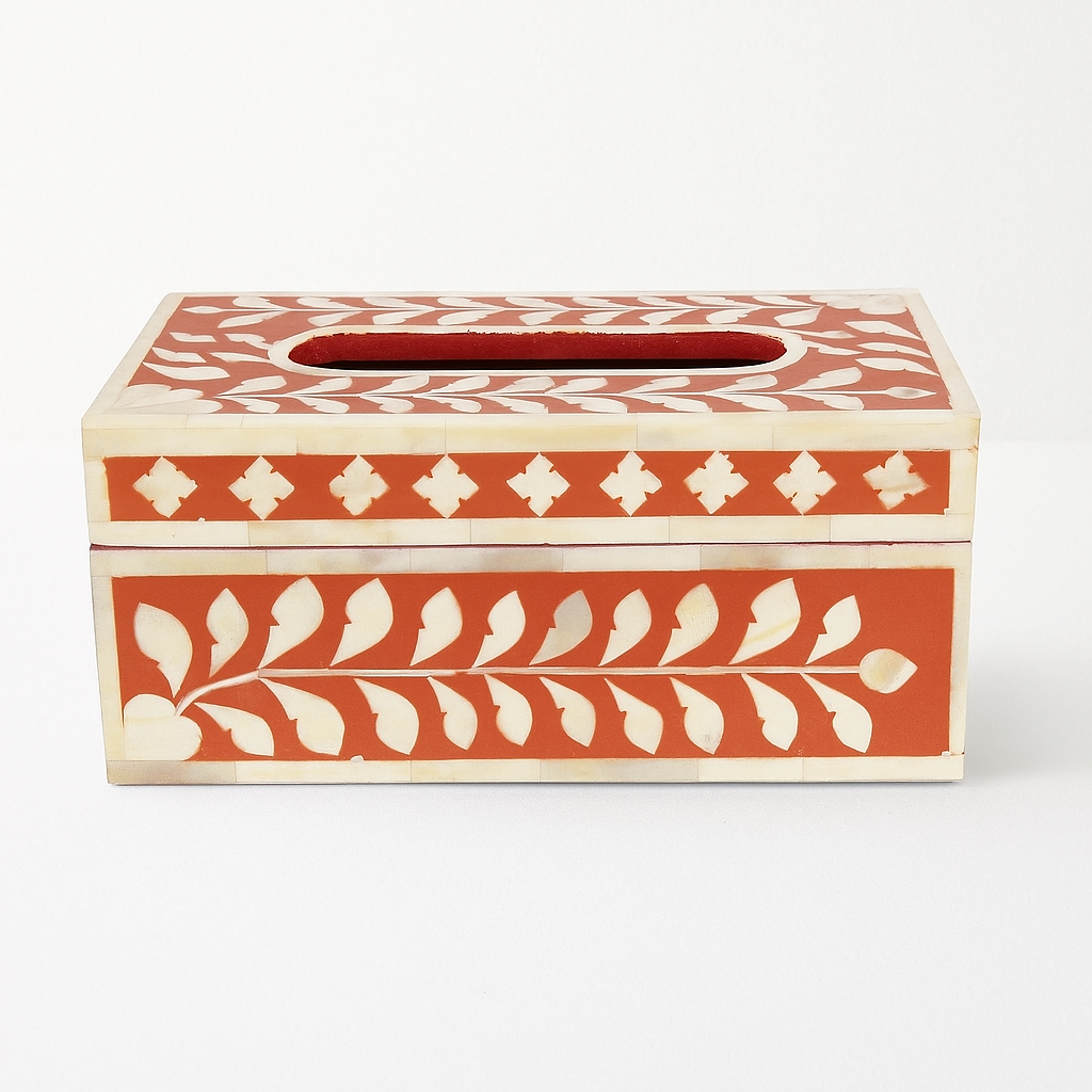 Customized Handmade Bone Inlay Floral Pattern Tissue Box