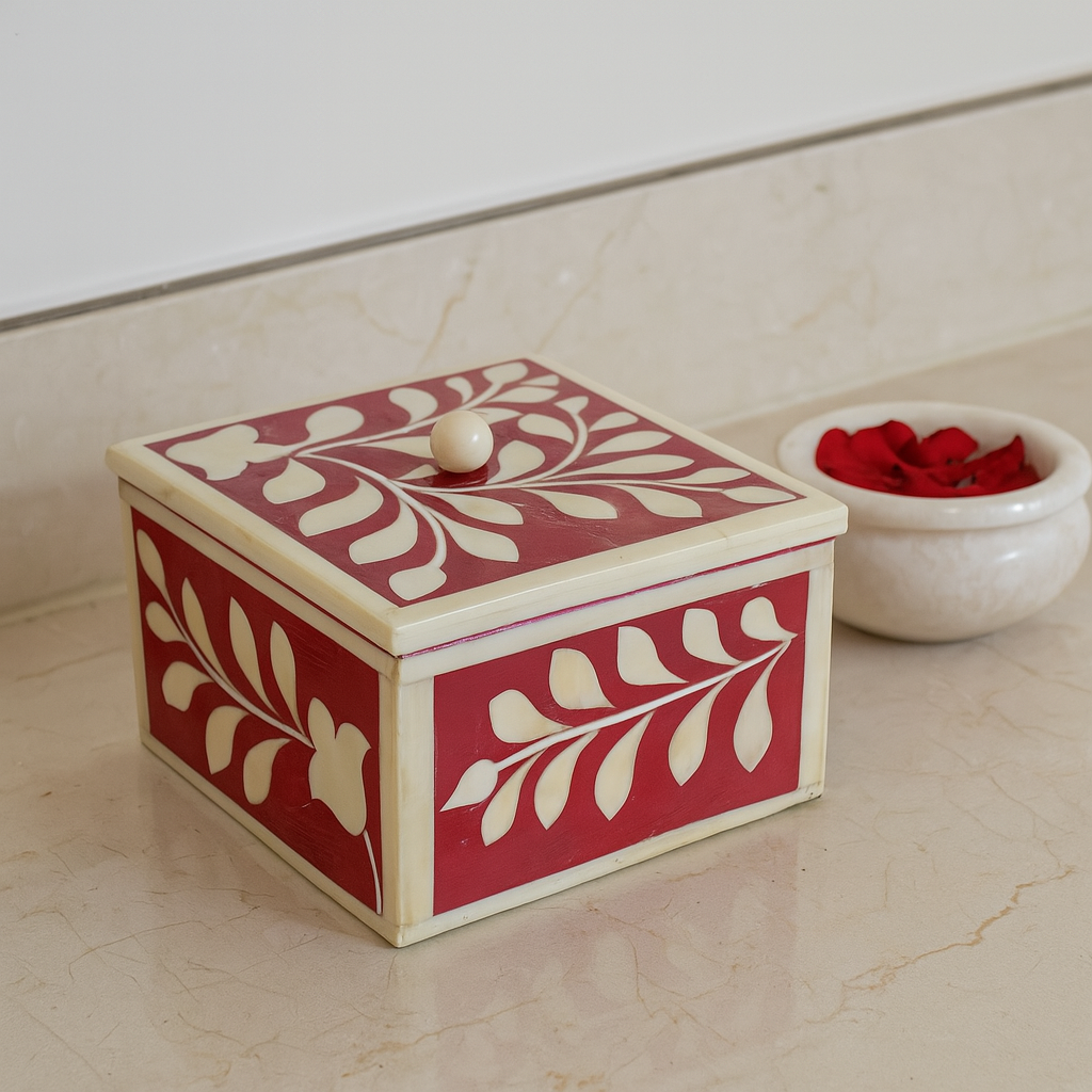 Handmade Customized Bone Inlay Floral Coaster Set of 4 for Home Decor