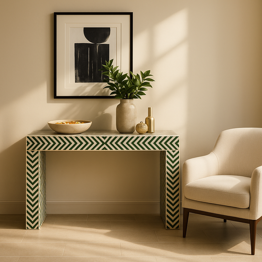 Handmade Customized Bone Inlay Chevron Pattern Console