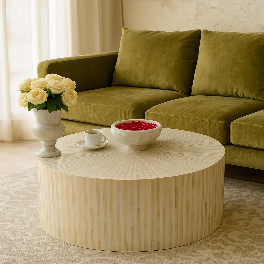Handmade Customized Bone Inlay Round Coffee Table