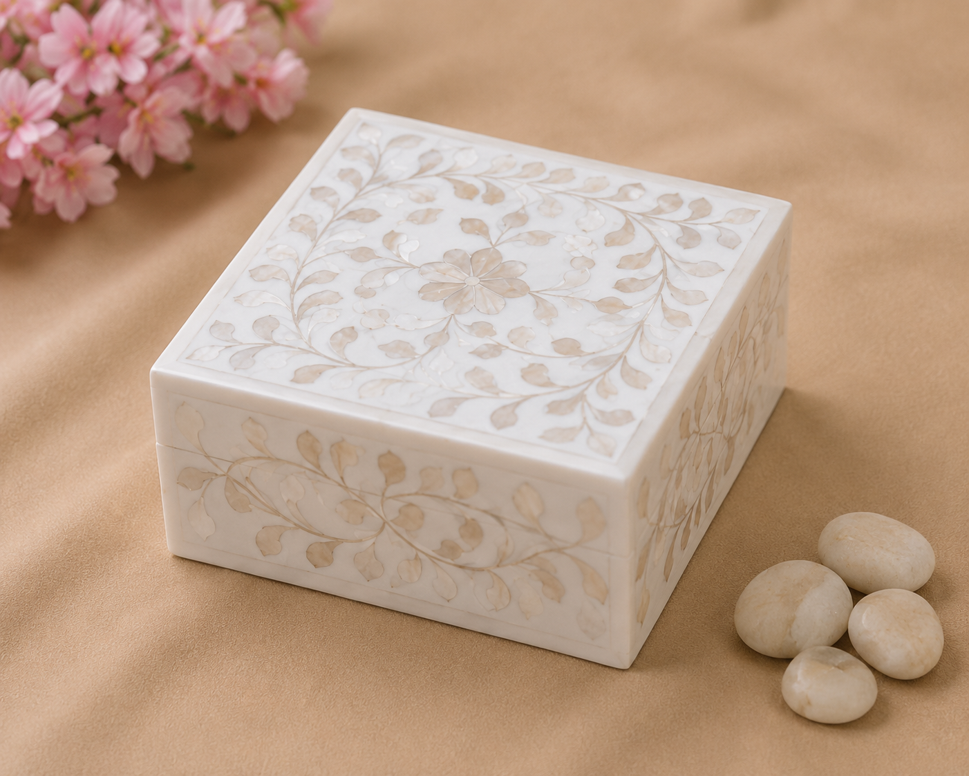 Personalized White Mother of Pearl Inlay Jewelry Box | Handmade Luxury Keepsake Box.