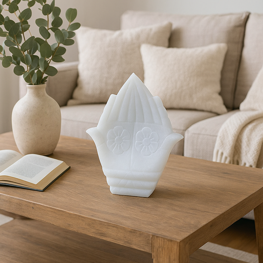 Hand-Carved White Marble Lotus Fruit Bowl – Decorative Centerpiece by Bone Inlay Arts