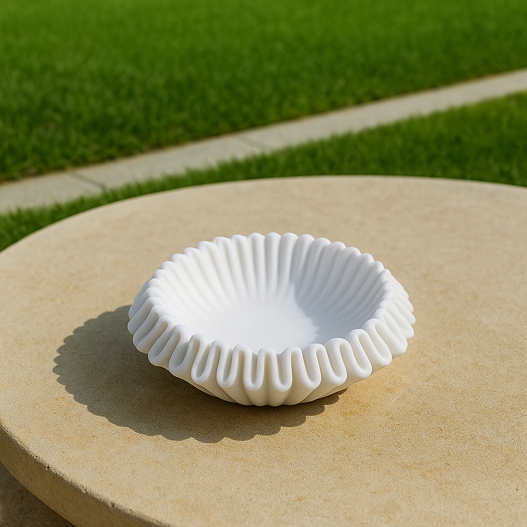 Ruffled Marble Urli Bowl – Handcrafted Scallop Design for Flowers, Fruit & Jewelry