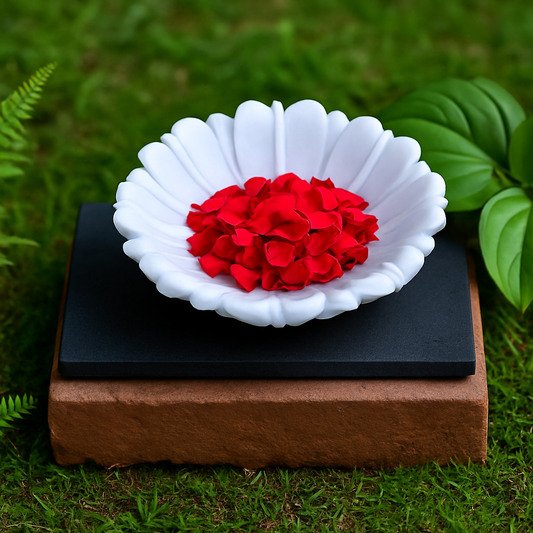 Hand-Carved White Marble Ruffle Urli Bowl – 12-Inch Decorative Fruit & Flower Bowl