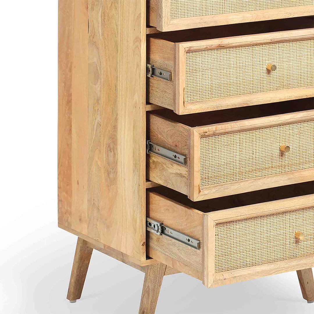 Handcrafted Classic 5-Drawer Wooden Chest / Cane Work-Tall Dresser