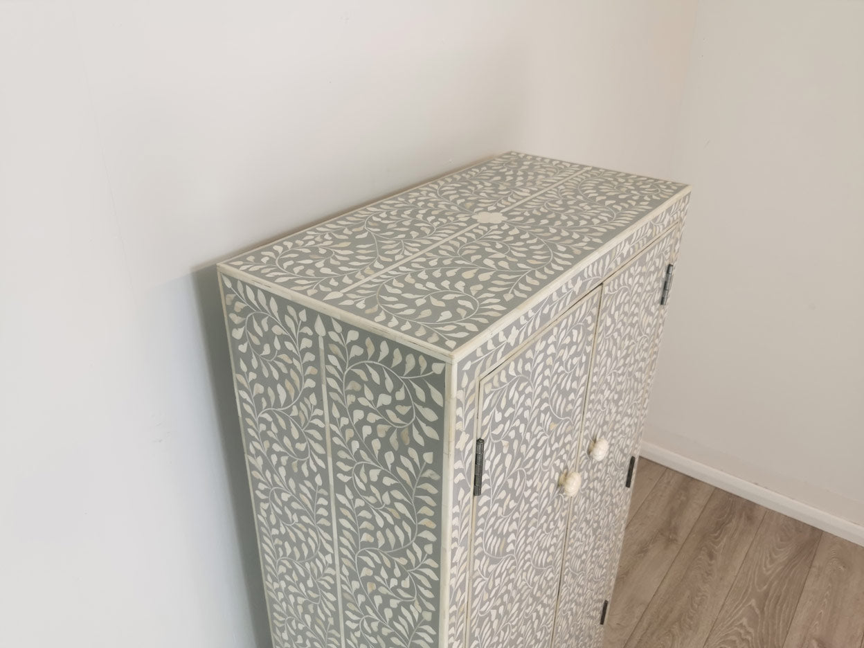 Handmade Floral Bone Inlay Two Door And One Drawer Almirah / Wardrobe /Armories Best For Home Decor