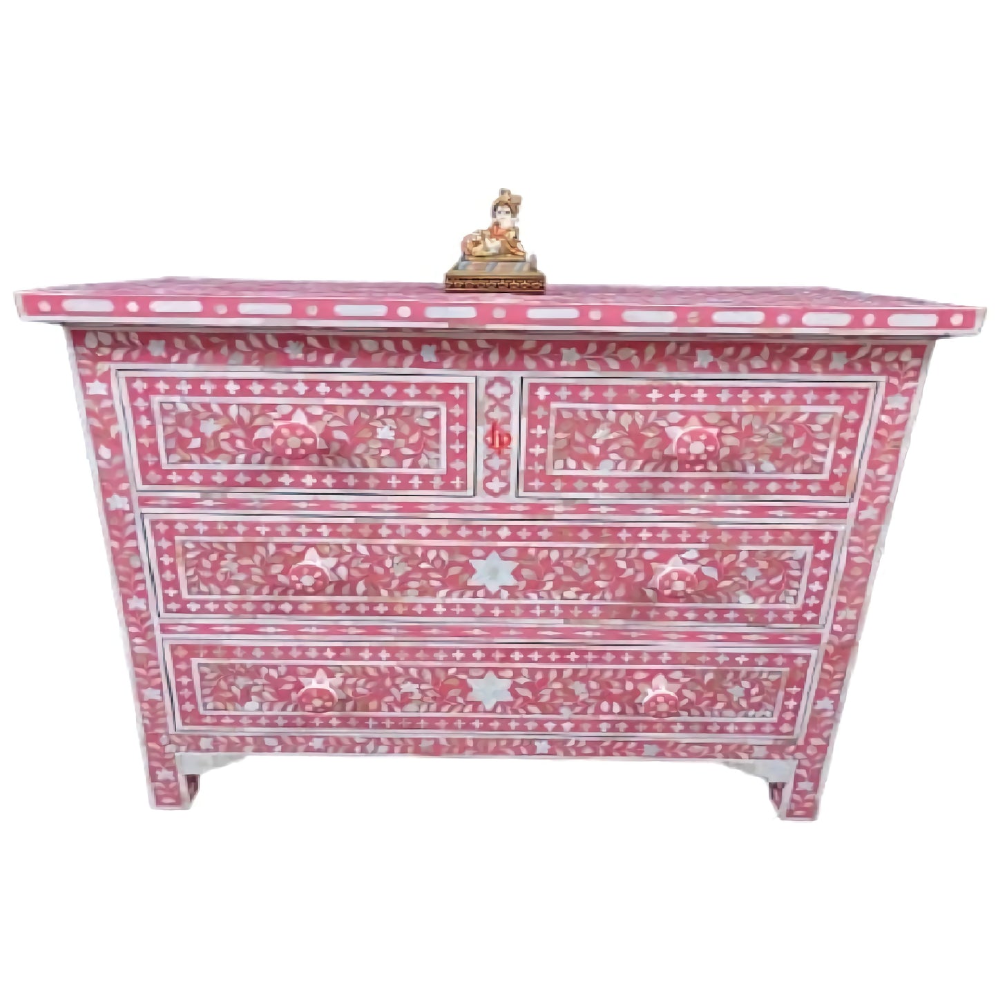 Bone Inlay Chest Of 4 Drawers , Floral Pattern In pink