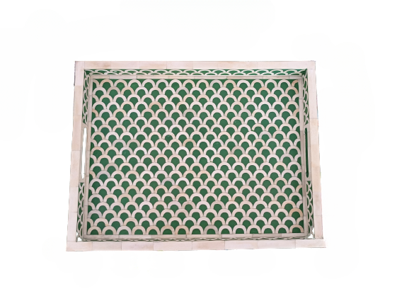 Handmade Customized Bone Inlay rectangular Serving Tray