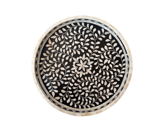 Handmade Customized Bone Inlay Round Serving Tray
