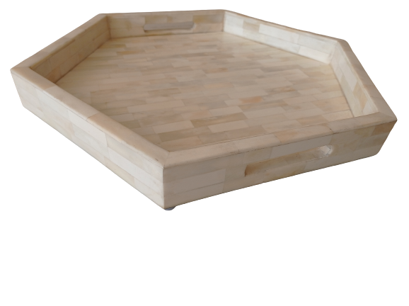 Handmade Customized Bone Inlay Hexagonal Serving Tray