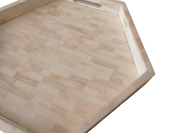 Handmade Customized Bone Inlay Hexagonal Serving Tray