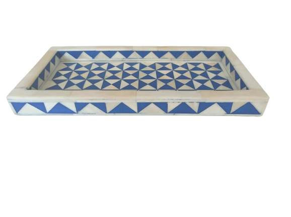Handmade Customized Bone Inlay Geometric Pattern Serving Tray Best For Home Decor