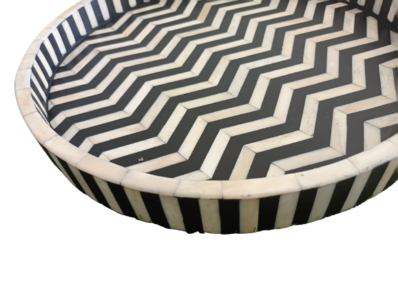Handmade Customized Bone Inlay Round Serving Tray Best For Home And Office
