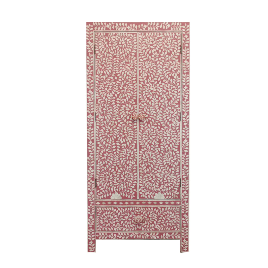 Handmade Floral Bone Inlay Two Door And One Drawer Almirah / Wardrobe /Armories Best For Home Decor