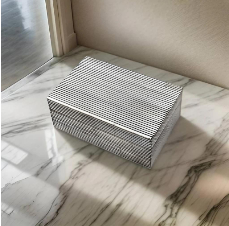 Handmade Bone Inlay Box Gray & White Stripe