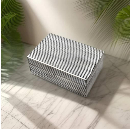 Handmade Bone Inlay Box Gray & White Stripe