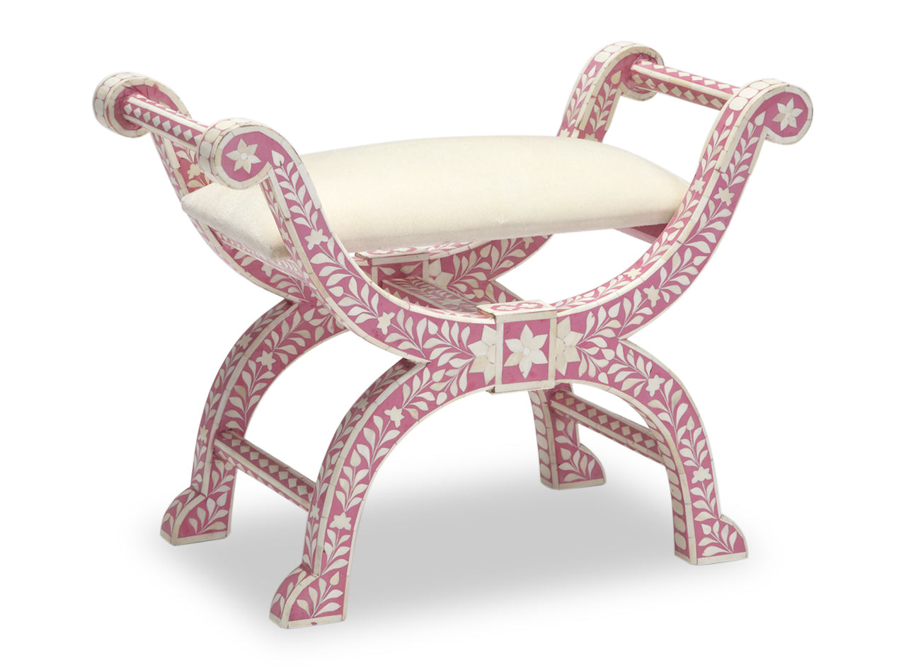 HANDMADE PINK BONE INLAY FLORAL JENNY STOOL