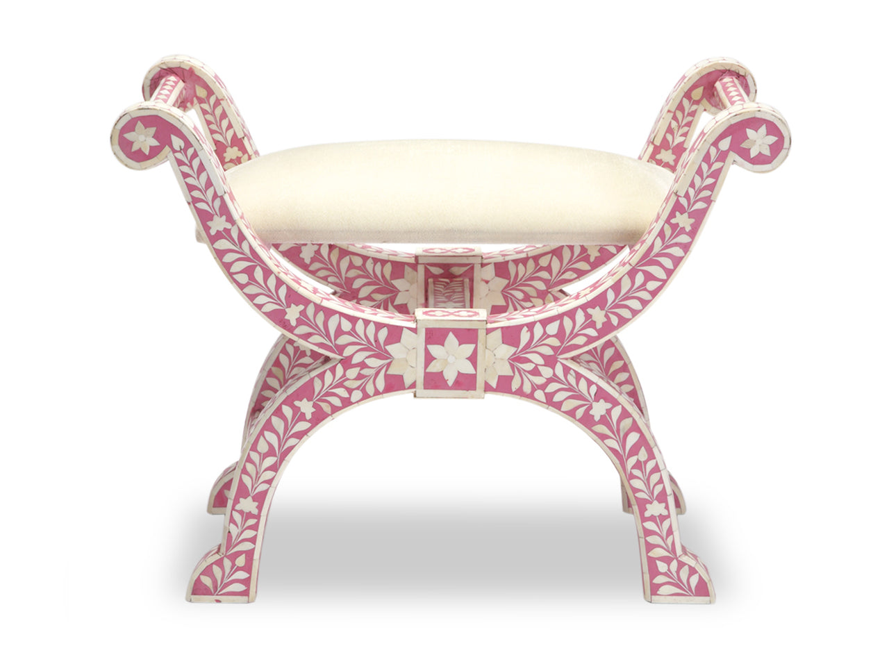 HANDMADE PINK BONE INLAY FLORAL JENNY STOOL
