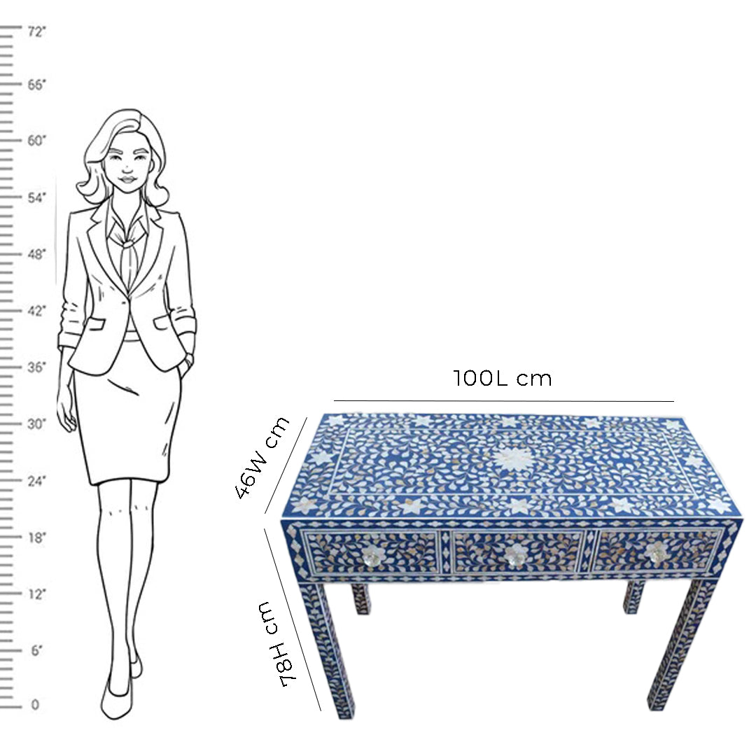 Handmade Customized Mother of Pearl 3 Drawer Console Table