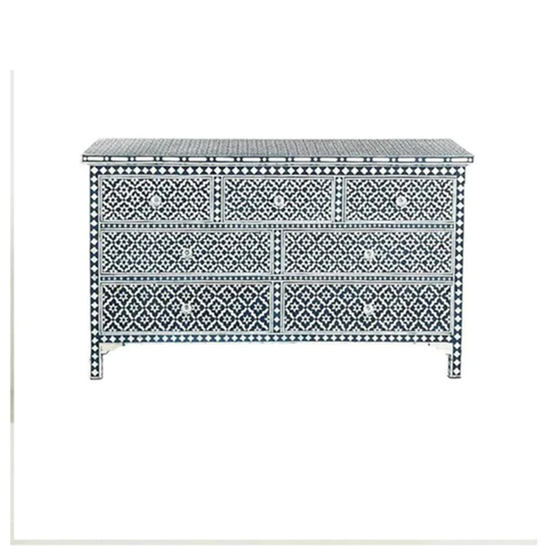 Bone Inlay Chest Of 7 Drawers, Eye Pattern In Black