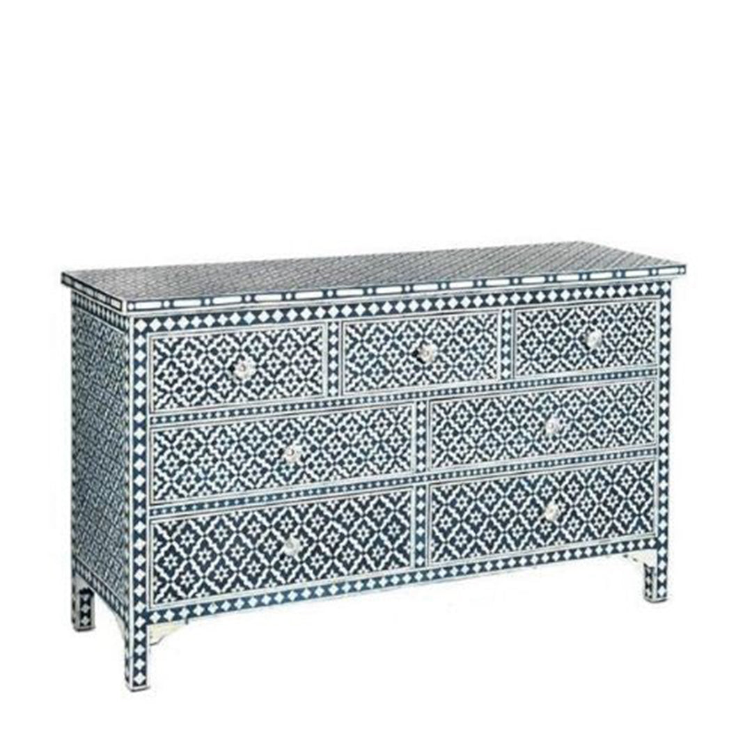 Bone Inlay Chest Of 7 Drawers, Eye Pattern In Black