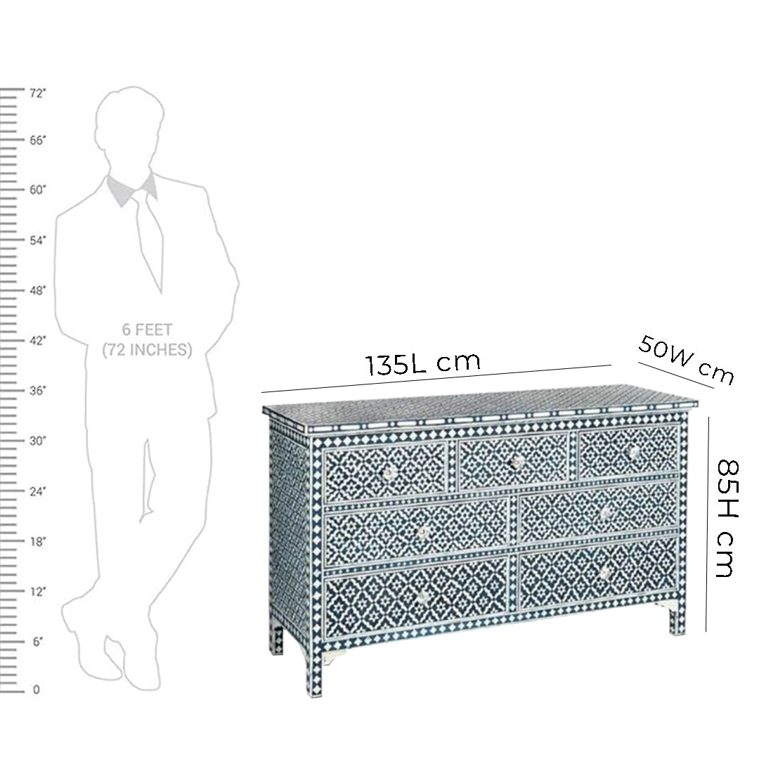 Bone Inlay Chest Of 7 Drawers, Eye Pattern In Black