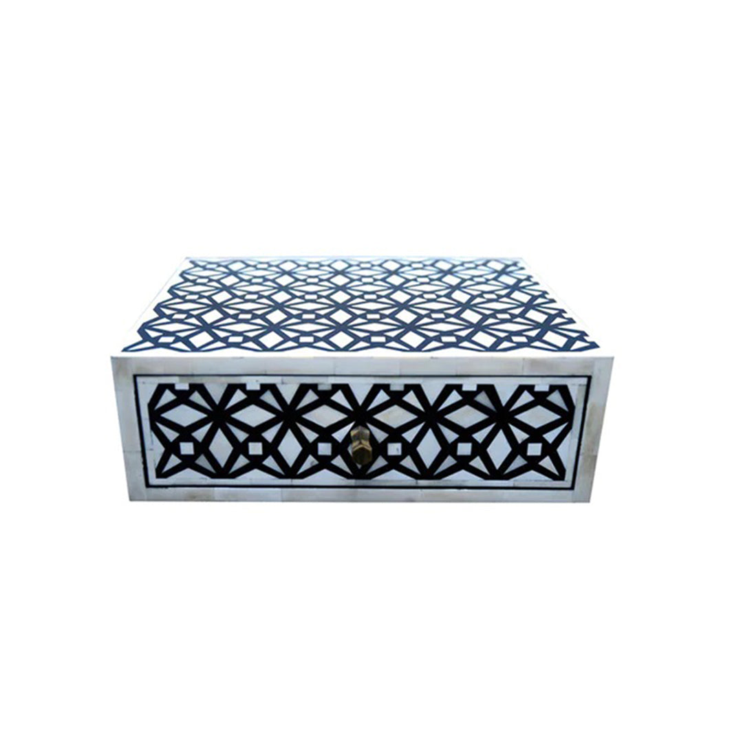 Handmade Customized Bone Inlay Geometric Pattern Floating Bedside