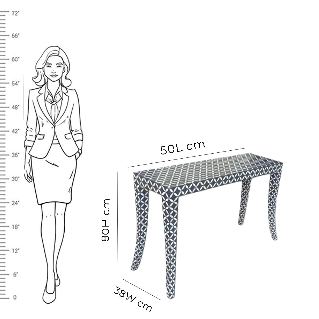 Handmade Mother of Pearl Black Geometric Pattern Console Antique Vintage Table for Home and Living room