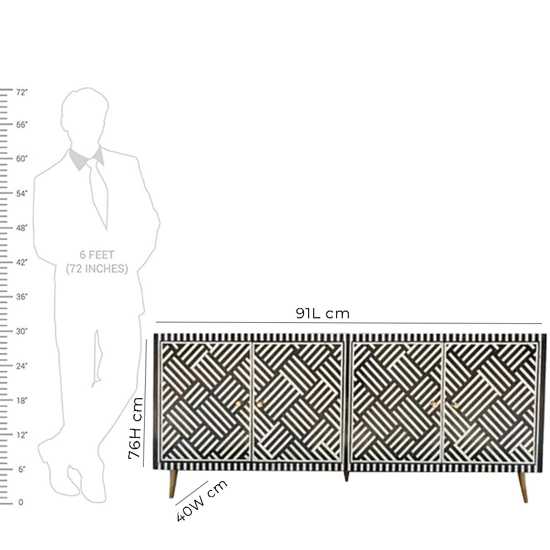 Bone Inlay Chest Of 2 Cabins, Geometric Pattern In Black