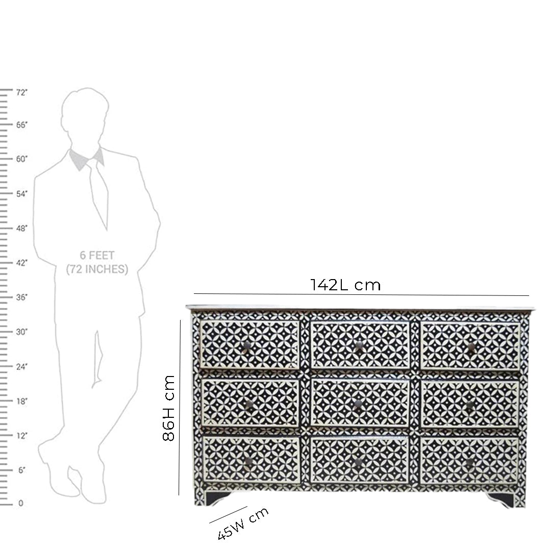Bone Inlay Chest Of 9 Drawers Eye Pattern In Black