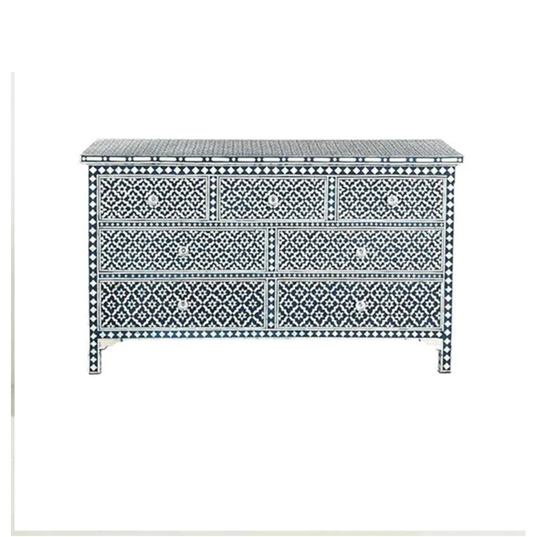 Bone Inlay Chest Of 7 Drawers, Eye Pattern In Black