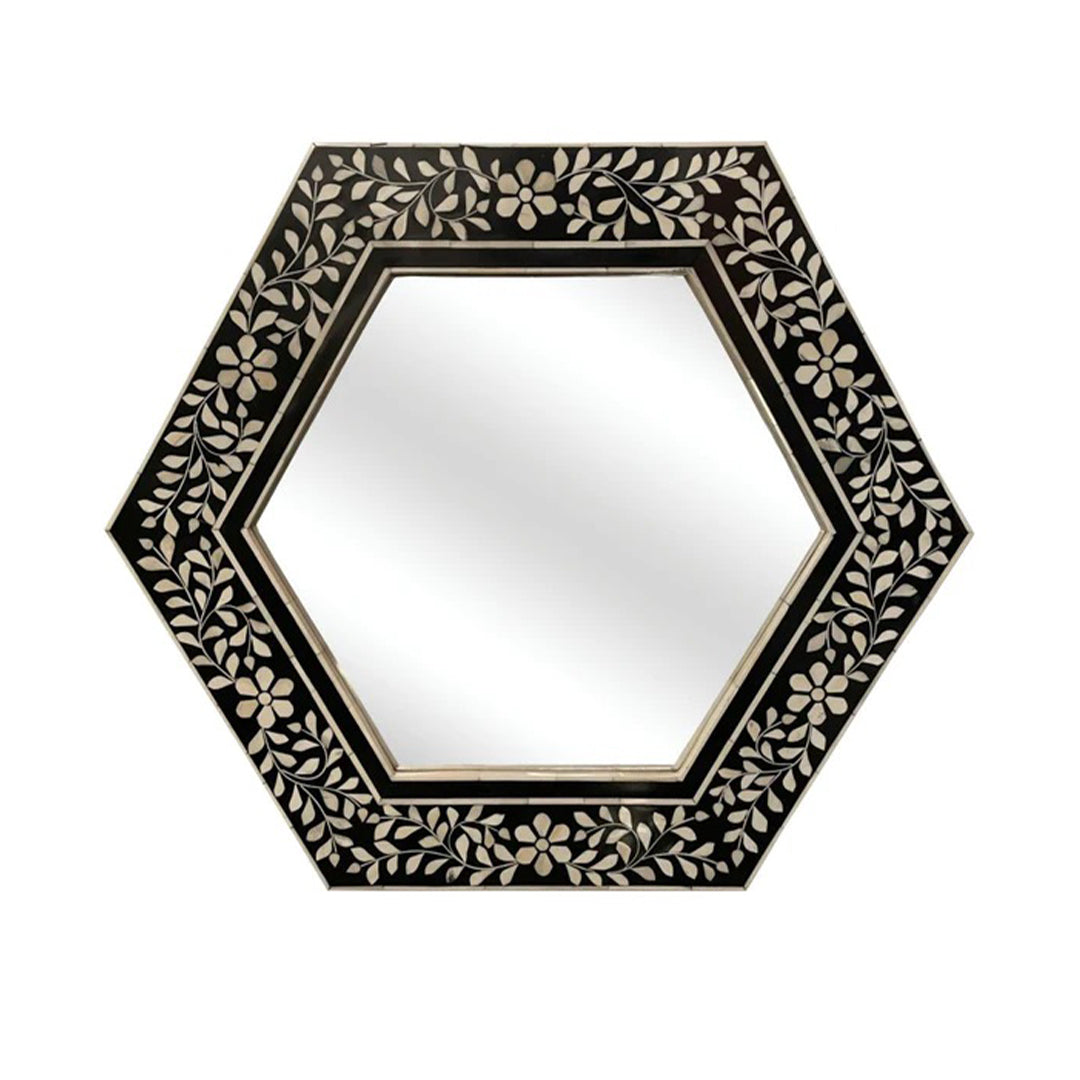 Handmade Customized Bone Inlay Hexagonal Mirror Frame